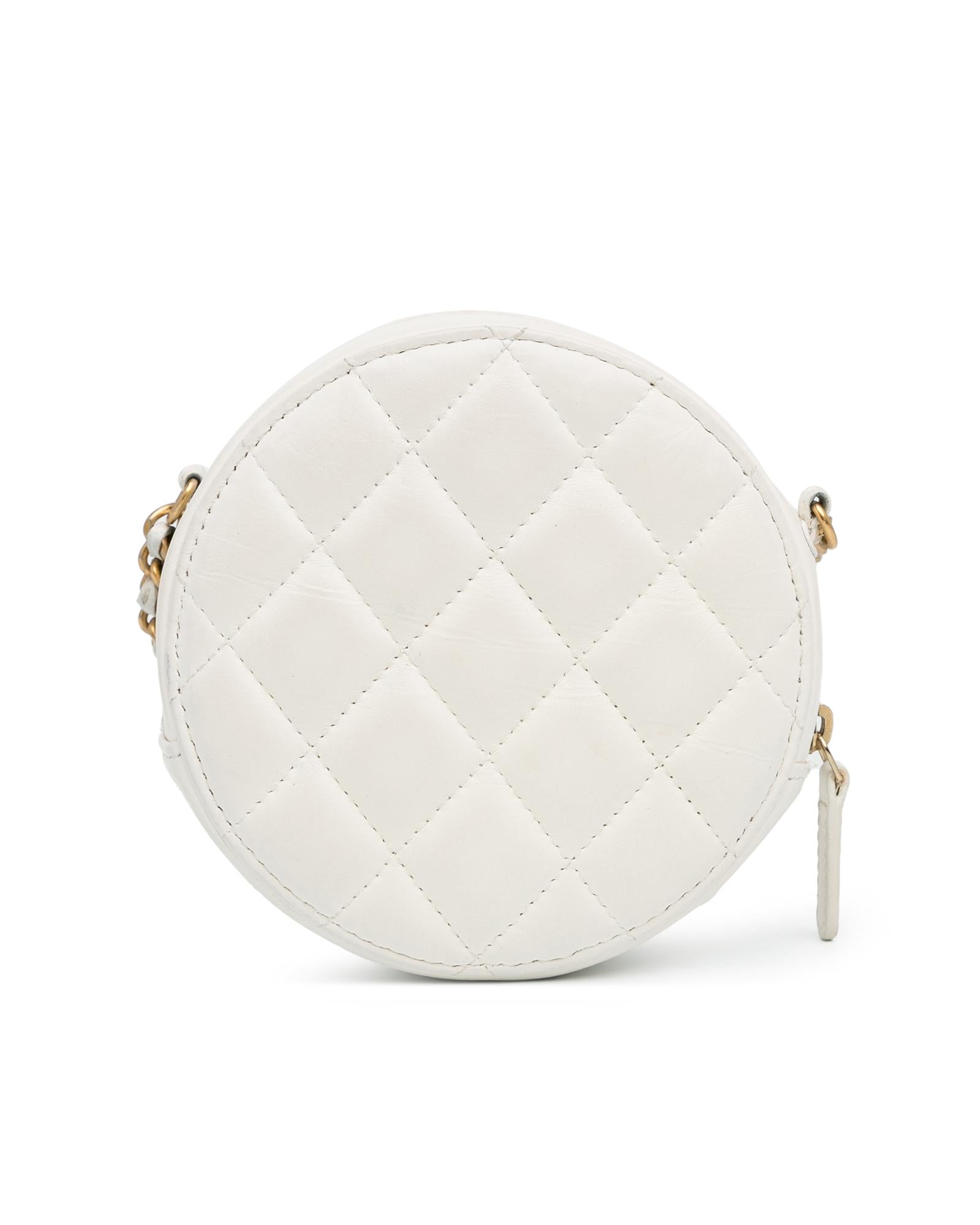 Quilted Lambskin Pearl Crush Round Clutch with Chain - Handbags, Wallets & Cases - 3