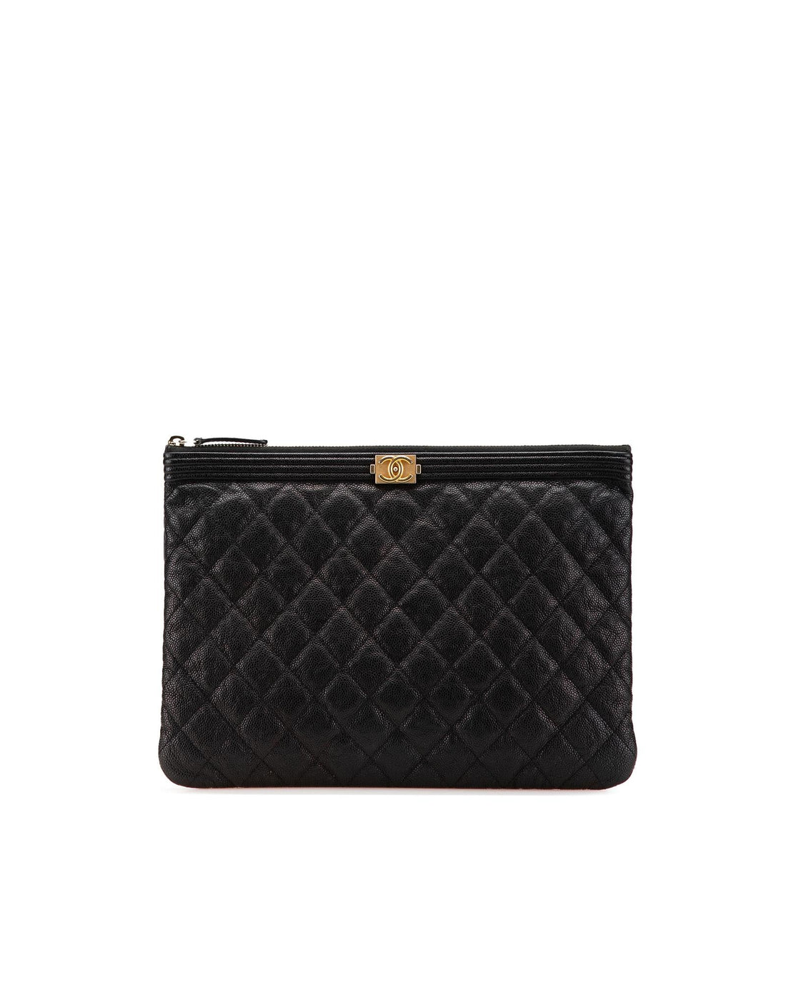 Quilted Leather Clutch with Top Zip Closure - Handbags, Wallets & Cases