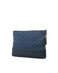 Denim Clutch with Leather Trim and Top Zip Closure - Handbags, Wallets & Cases - 2