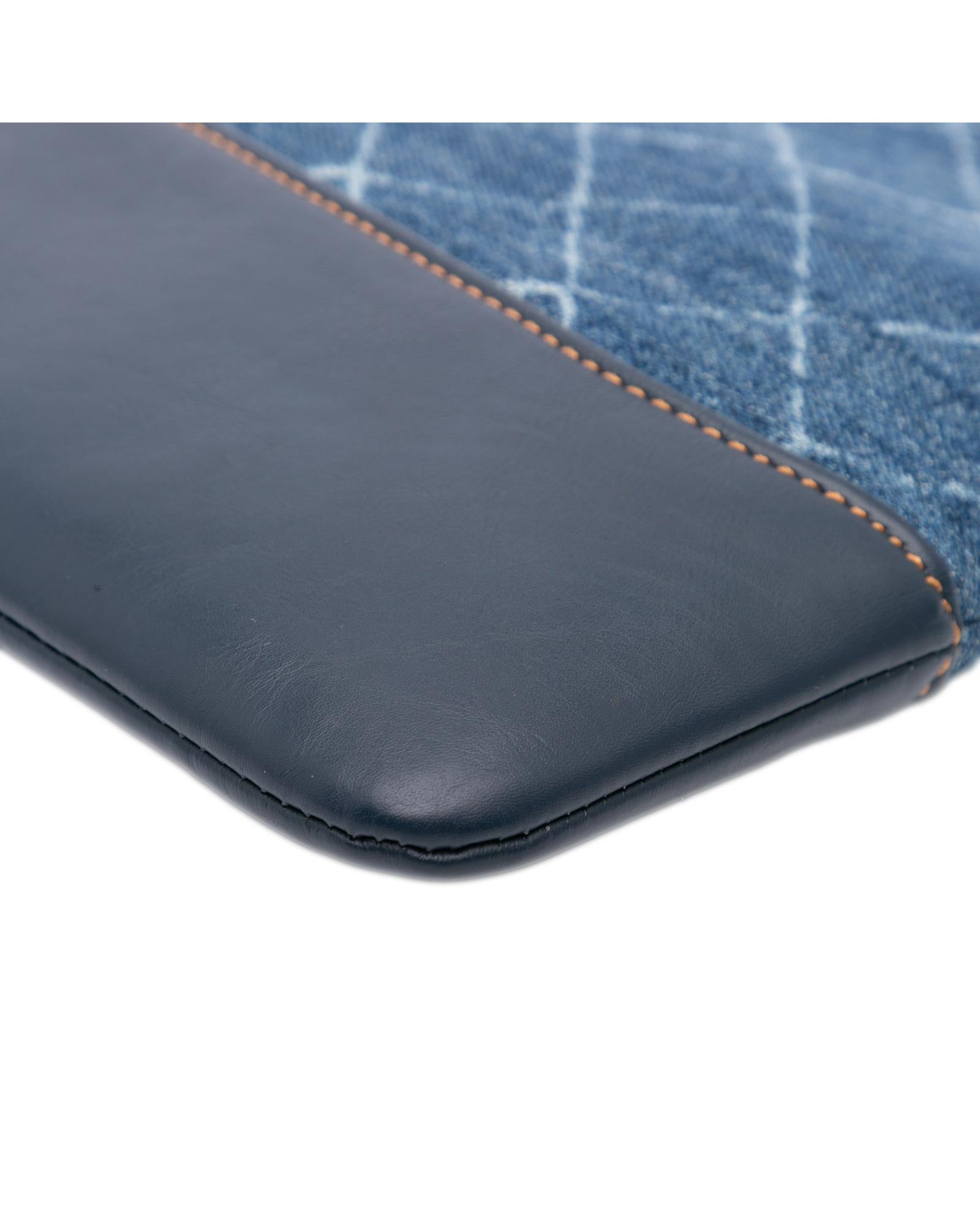 Denim Clutch with Leather Trim and Top Zip Closure - Handbags, Wallets & Cases - 7