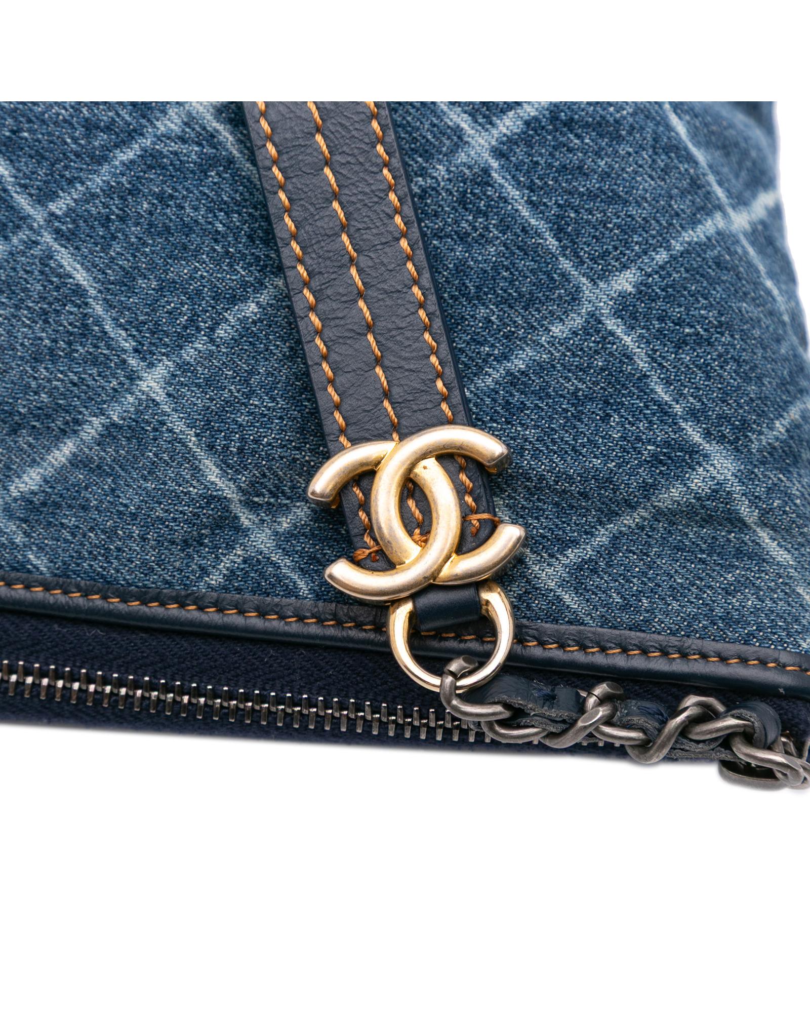 Denim Clutch with Leather Trim and Top Zip Closure - Handbags, Wallets & Cases - 8