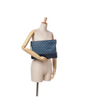 Denim Clutch with Leather Trim and Top Zip Closure - Handbags, Wallets & Cases - 10
