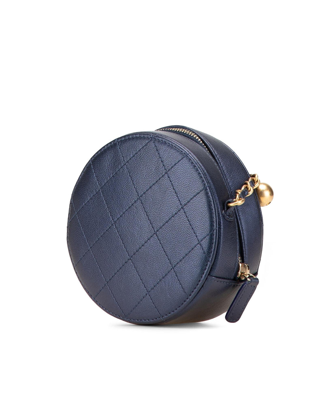 Quilted Goatskin Round Clutch with Faux Pearl Chain Handle - Handbags, Wallets & Cases