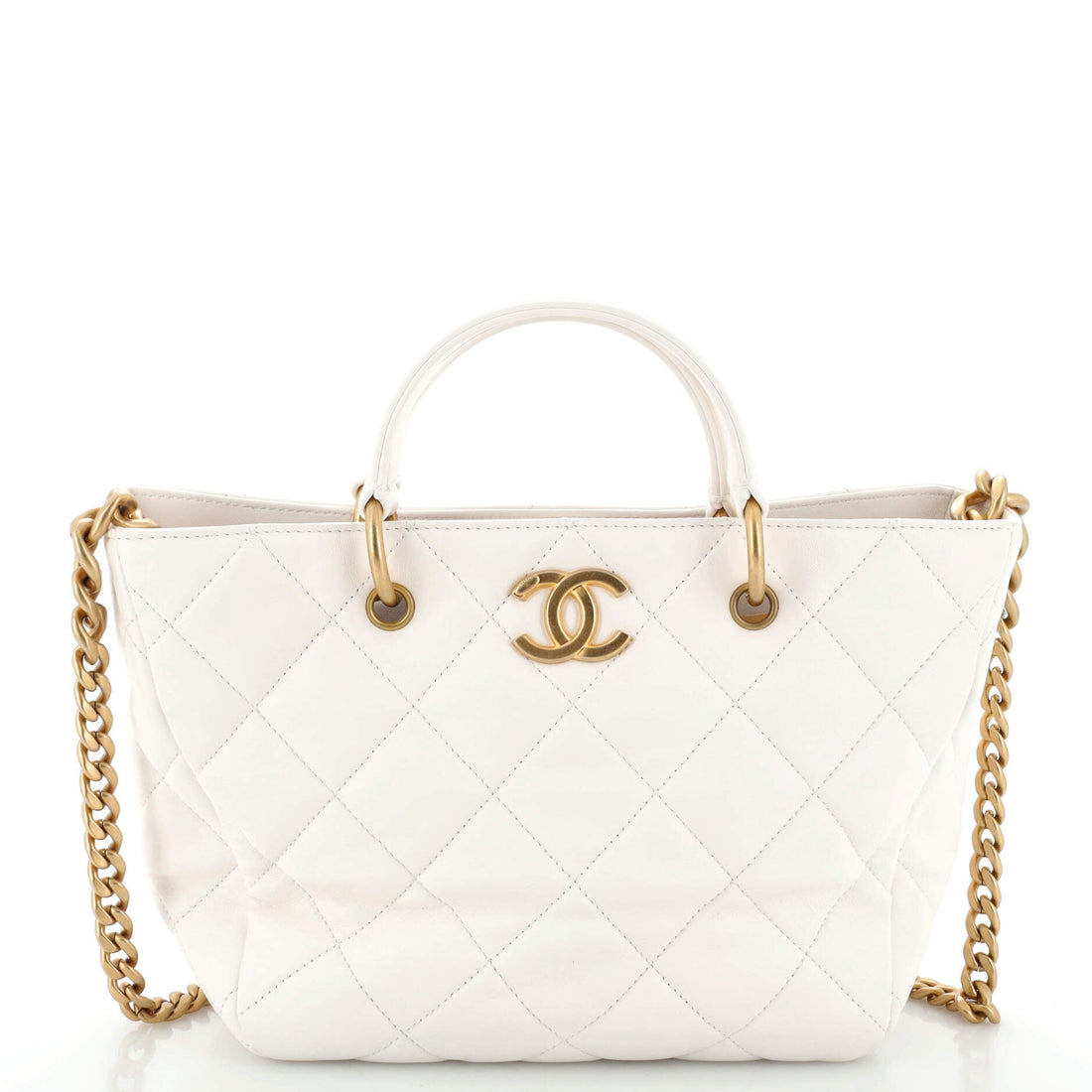 CHANEL CC Top Handle Chain Shopping Tote Quilted Lambskin Small - Handbag & Wallet Accessories
