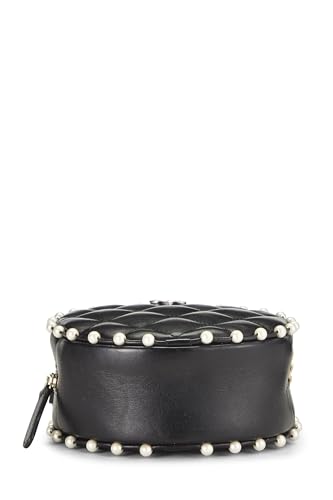 Chl,  Black Quilted Lambskin Round Classic Chain Clutch, Black - Loose Stones