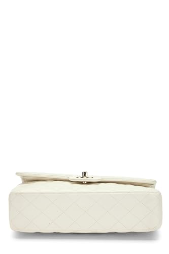 Chl,  White Quilted Lambskin Classic Double Flap Medium, White - Loose Stones