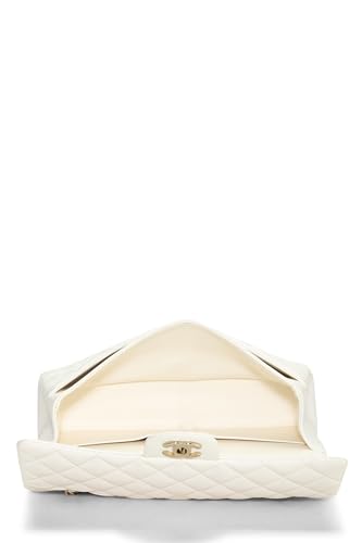 Chl,  White Quilted Lambskin Classic Double Flap Medium, White - Loose Stones