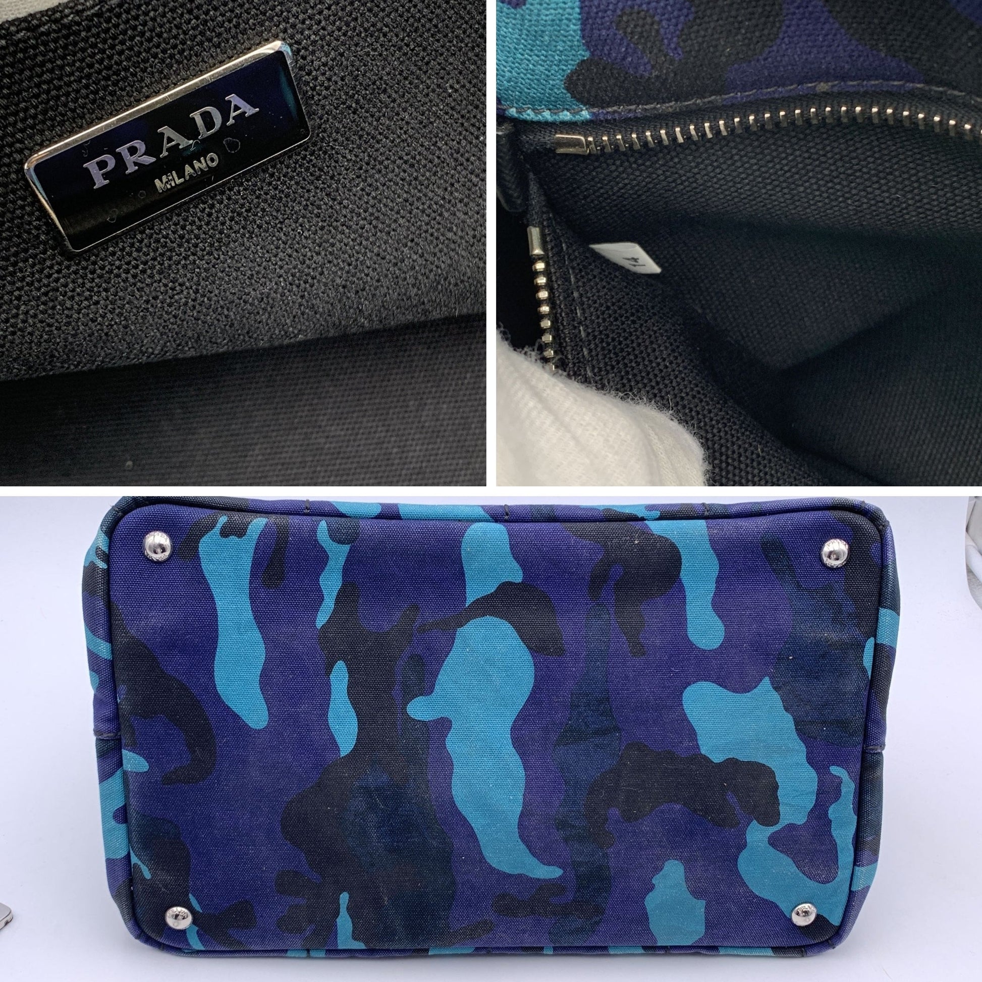 PRADA Blue Camouflage Canvas Canapa Logo Tote Bag - Prada - 4