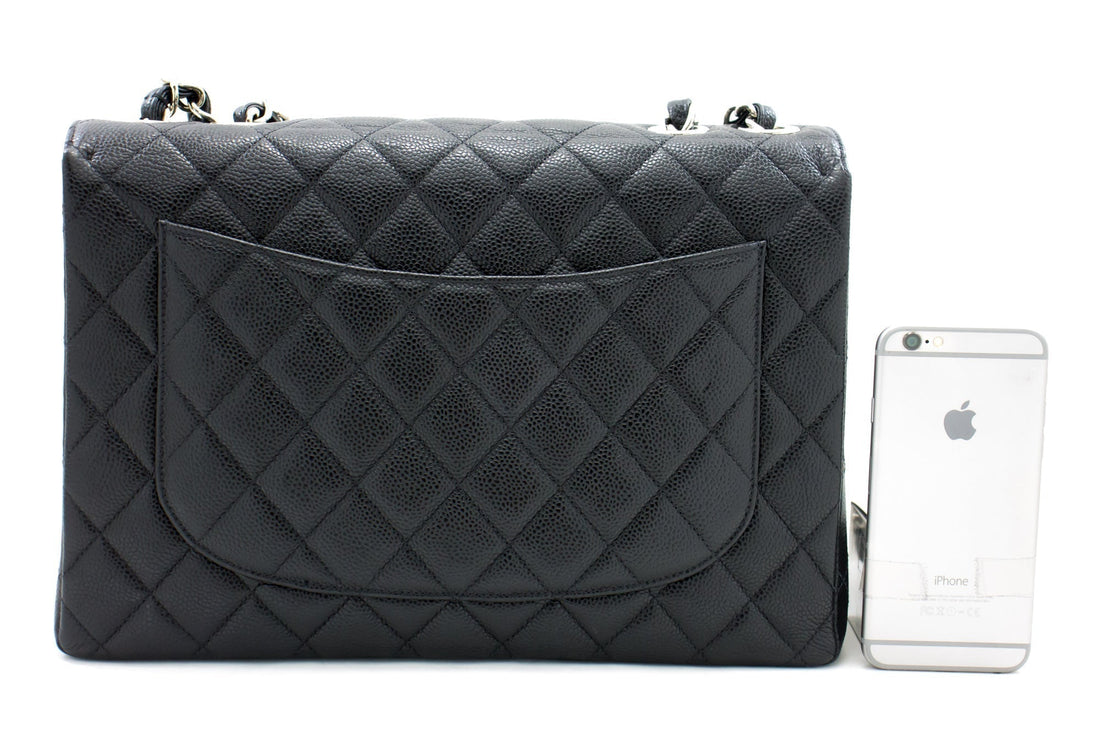 CHANEL Large Classic Handbag Chain Shoulder Bag Flap Black Caviar g66 - Shoulder Bag