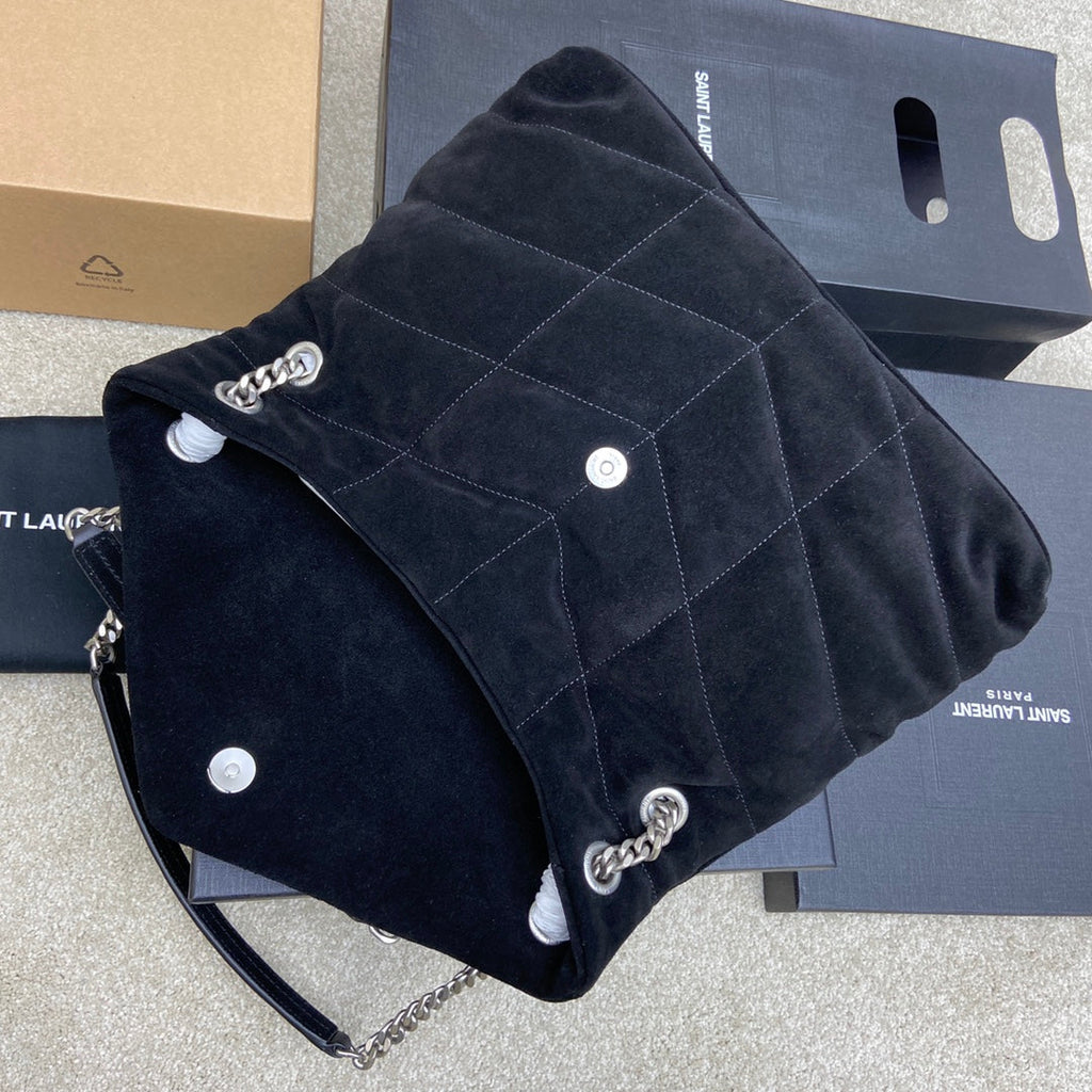 YSL Puffer Suede Black - 29x17x11cm