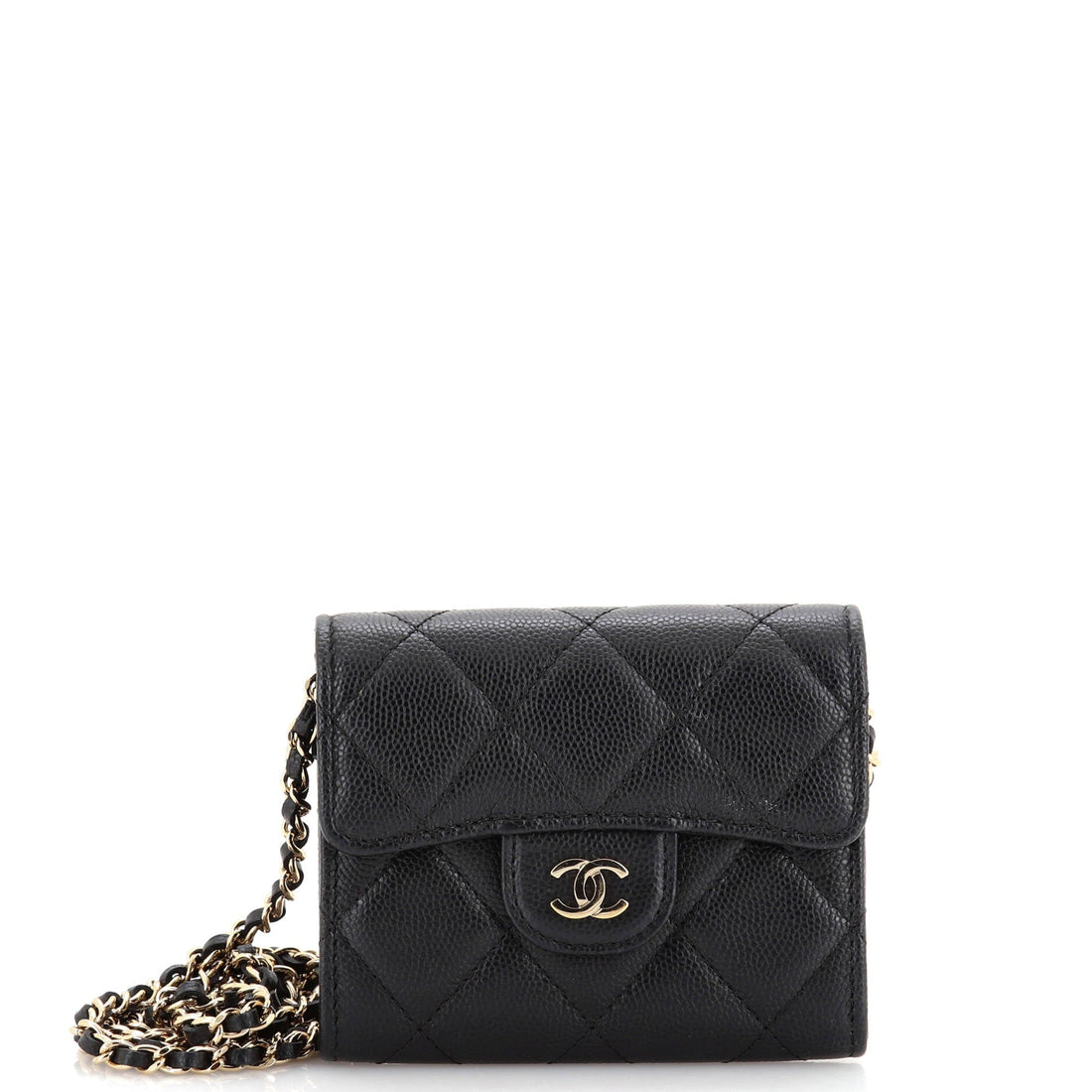 CHANEL Classic Zip Around Card Holder on Chain Quilted Caviar Mini - Handbag & Wallet Accessories