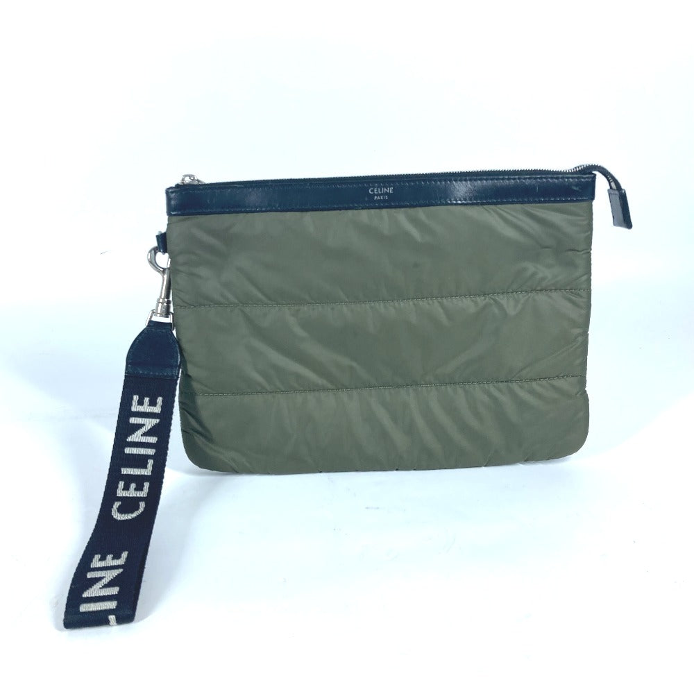 CELINE Clutch bag Leather / nylon khaki By color logo Women Used - Bag