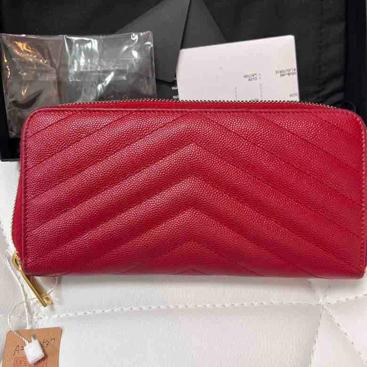 Ysl Classic Monogram Zip Around Matelasse Chevron Wallet, Red Leather - Clutch/Pouch