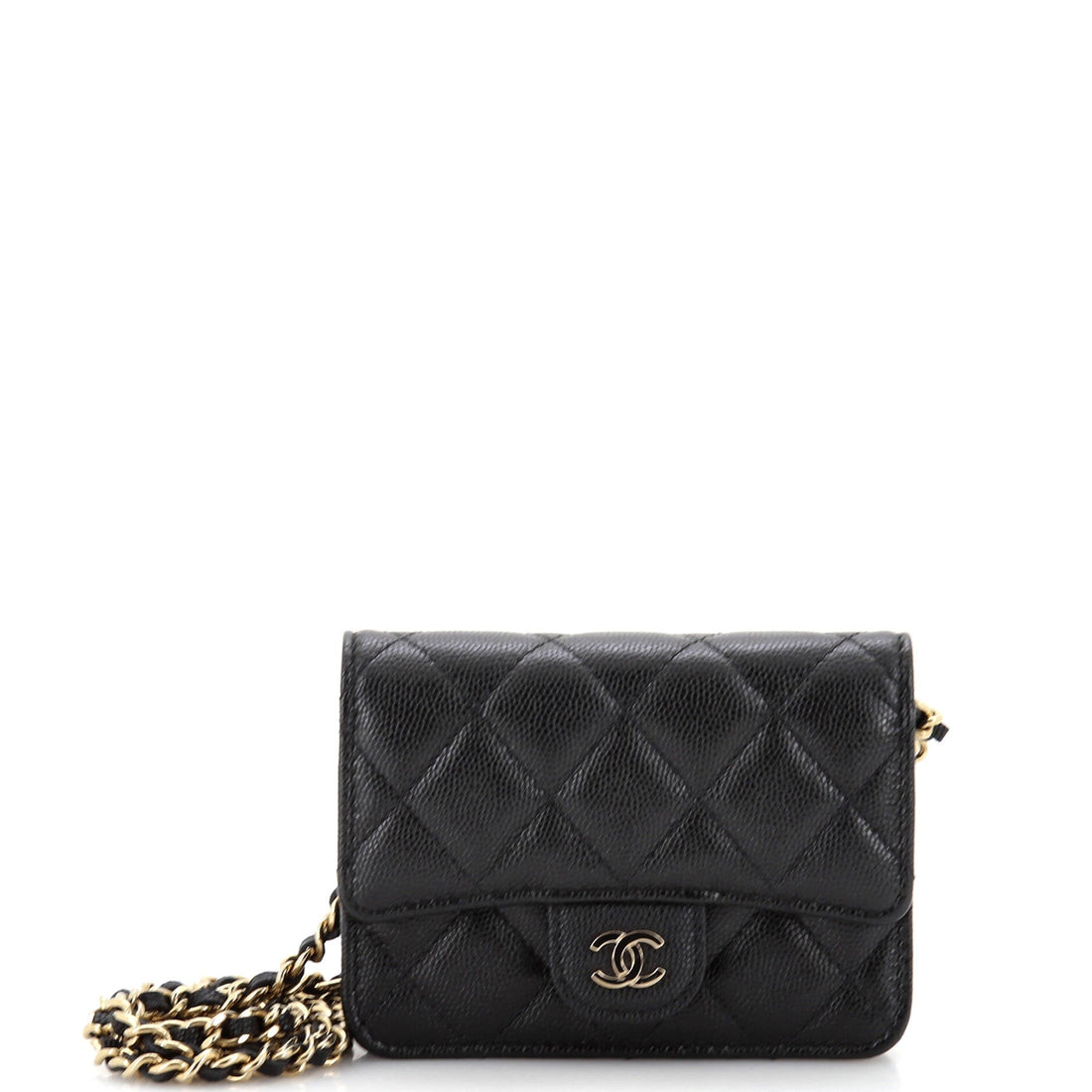 CHANEL Classic Flap Card Holder on Chain Quilted Caviar Mini - Handbag & Wallet Accessories