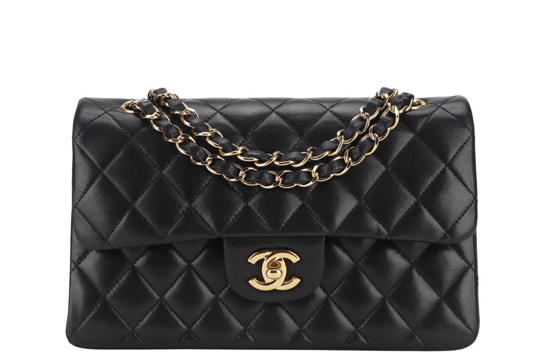 CHANEL CLASSIC FLAP SMALL BLACK LAMBSKIN & GOLD HARDWARE WITH  (1547xxxx) WITH DUST COVER AND BOX - Bags