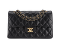 CHANEL CLASSIC FLAP SMALL BLACK LAMBSKIN & GOLD HARDWARE WITH  (1547xxxx) WITH DUST COVER AND BOX - Bags