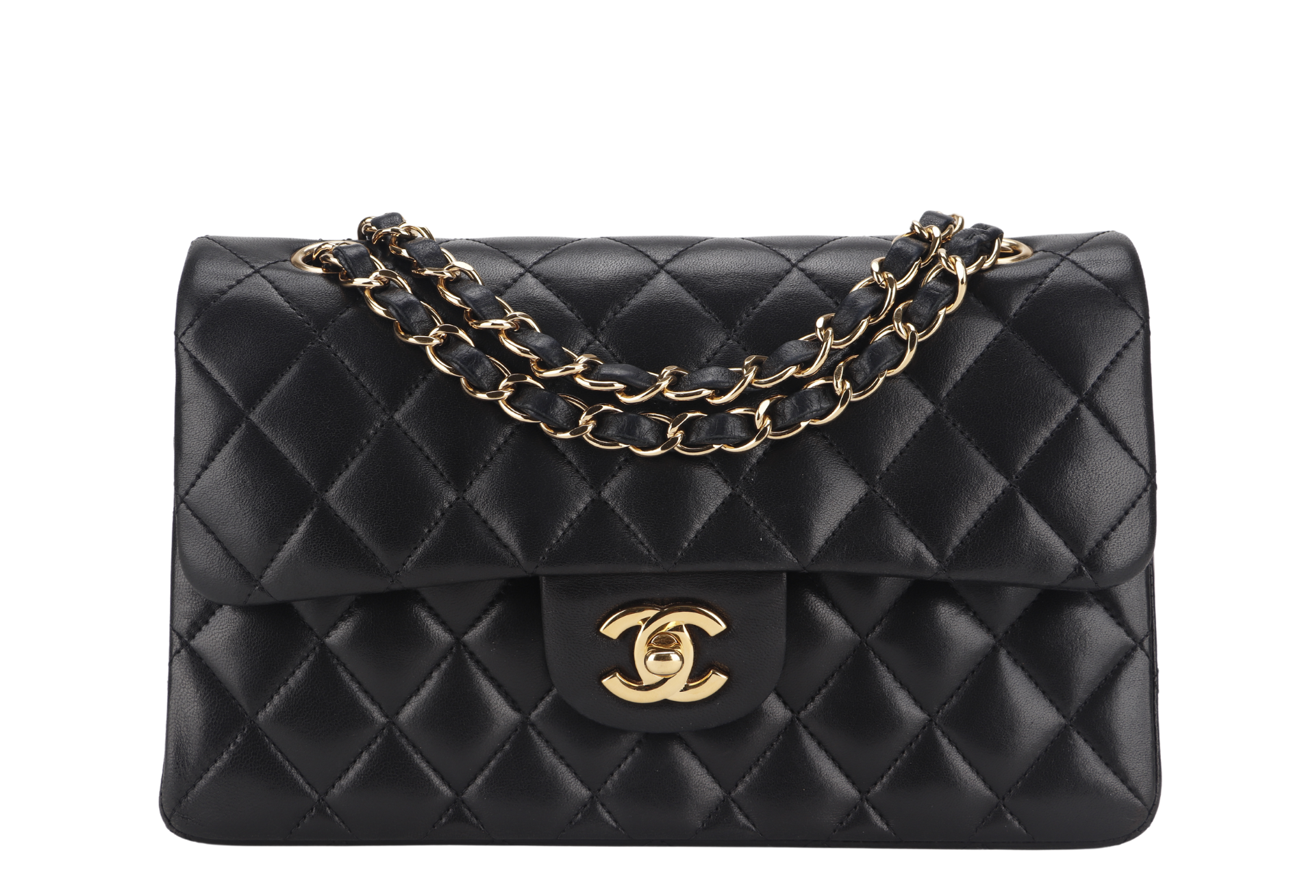 CHANEL CLASSIC FLAP SMALL BLACK LAMBSKIN & GOLD HARDWARE WITH  (1547xxxx) WITH DUST COVER AND BOX - Bags