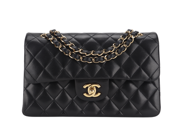 CHANEL CLASSIC FLAP SMALL BLACK LAMBSKIN & GOLD HARDWARE WITH  (1547xxxx) WITH DUST COVER AND BOX - Bags