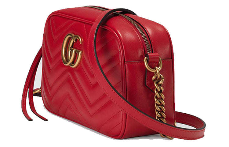 (WMNS) Gucci GG Marmont Gold Logo Leather Chain Small Red Classic Shoulder Messenger Bag 447632-DTD1T-6433 - Shoulder Bags - 4
