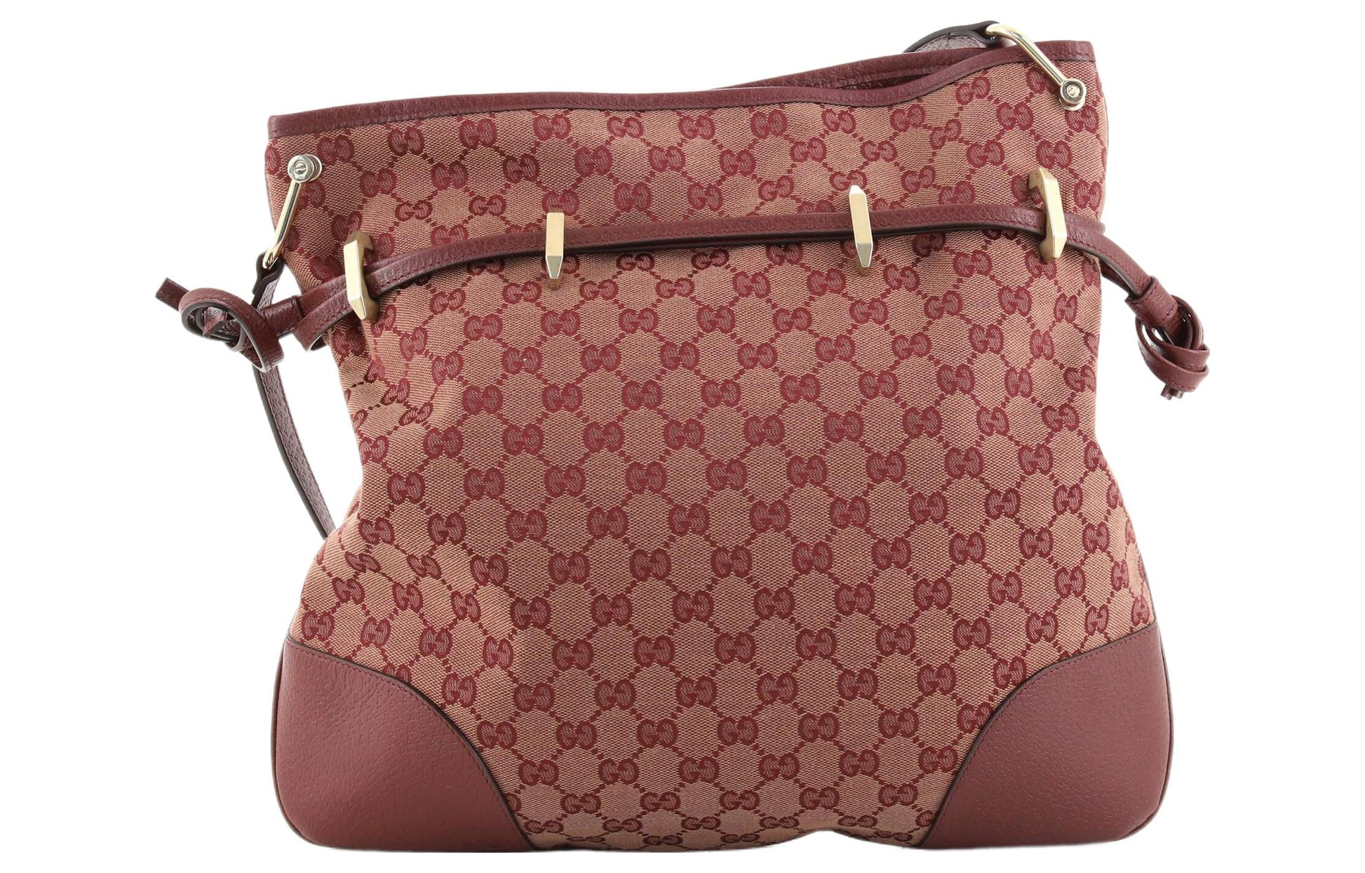 (WMNS) GUCCI Horsebit 1955 Retro Gold buckle Logo Canvas Drawstring Shoulder Messenger Bag Deep Red Classic 602089-9Y9NG-9865 - Shoulder Bags - 2