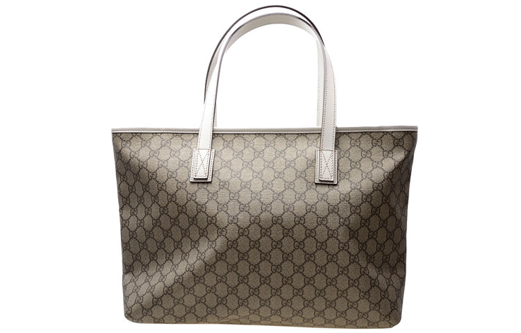 (WMNS) Gucci Logo Leather Logo Canvas Large Capacity Tote Shoulder Bag Ebony / White HandBag 211137-KGDHR-9761 - HandBag