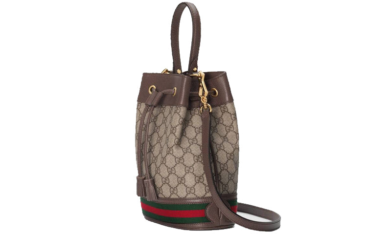(WMNS) Gucci Ophidia Logo Stripe Webbing Canvas Drawstring handBag Small / Brown Classic 550621-96I3B-8745 - Shoulder Bags