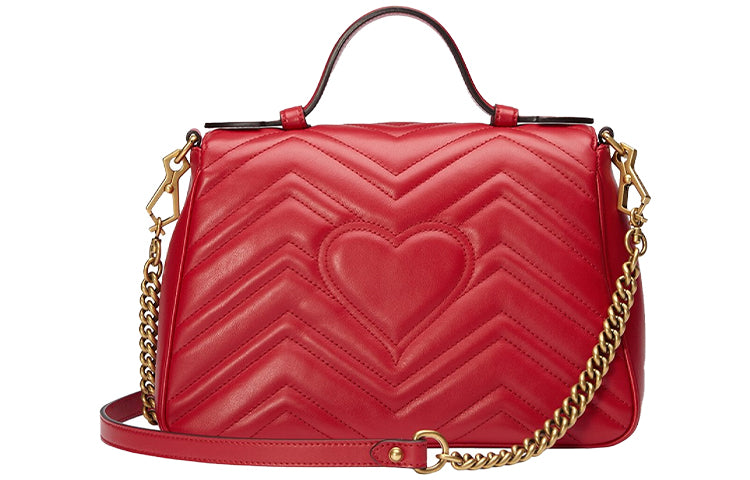 (WMNS) Gucci GG Marmont Gold Logo Distress Leather Chain handBag Small Red Classic 498110-DTDIT-6433 - HandBag
