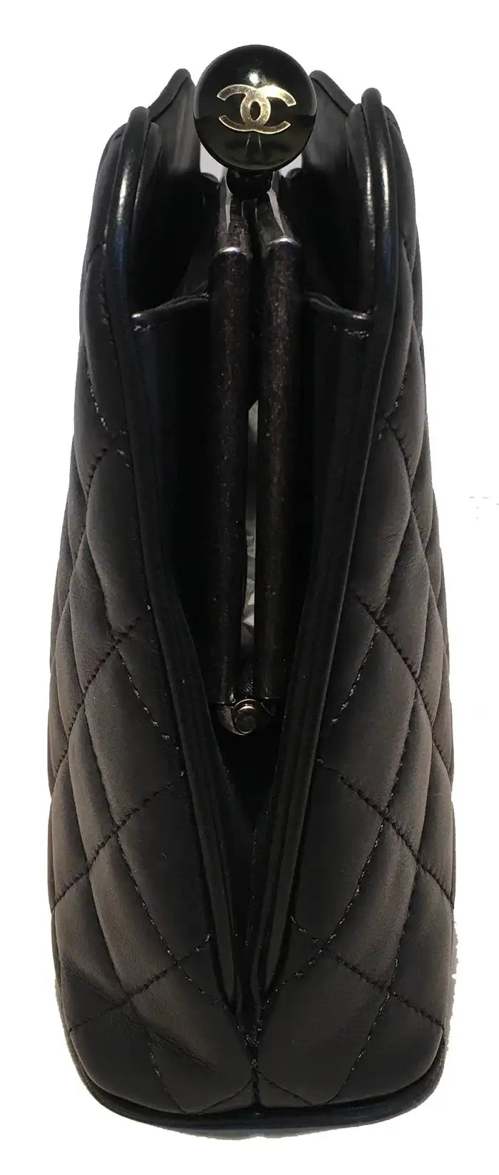 chl Black Leather Crystal Ball Kiss lock Clutch - Handbag & Wallet Accessories