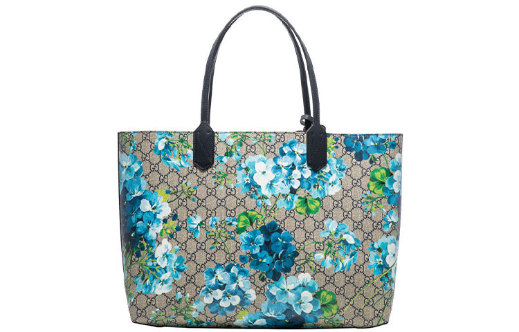 (WMNS) GUCCI GG Blooms Logo Printing Canvas Tote Shoulder Bag Large Beige / Blue Handbag 546317-CU71X-8499 - Handbag