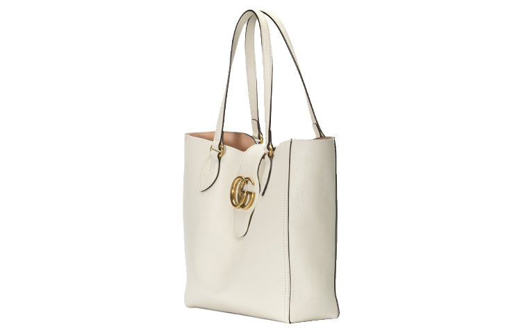 (WMNS) GUCCI Gold Label Logo Leather Tote Shoulder Bag Small White Handbag 652680-1U10T-9022 - Handbag