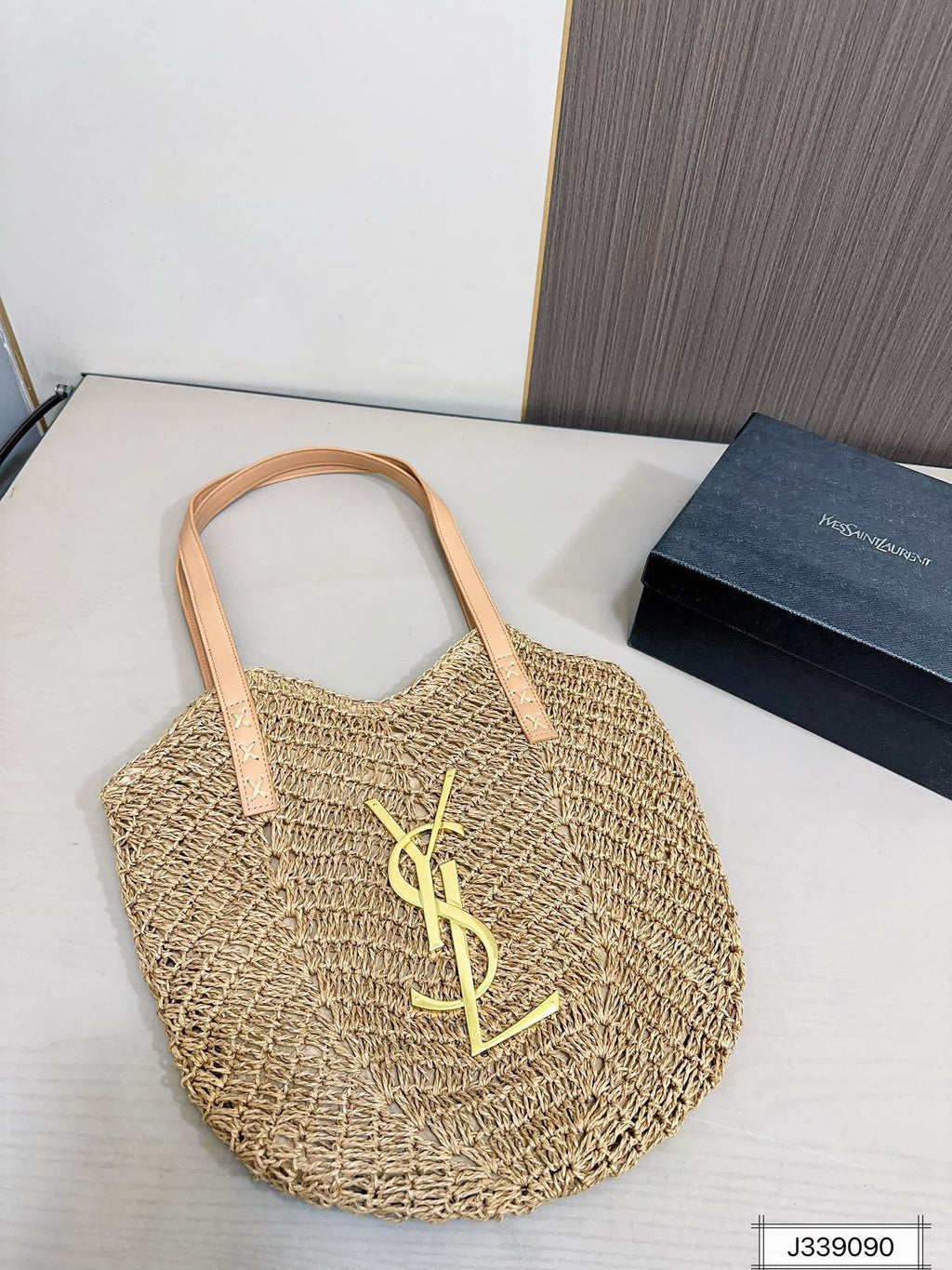 YSL SAINT LAURENT Vacation Casual Raffia Woven Tote Bag 35x32cm