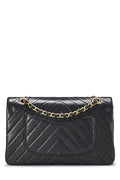 Chl,  Black Chevron Lambskin Classic Double Flap Medium, Black - Loose Stones - 3