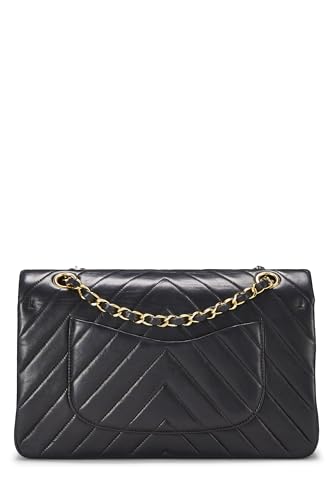 Chl,  Black Chevron Lambskin Classic Double Flap Medium, Black - Loose Stones - 3