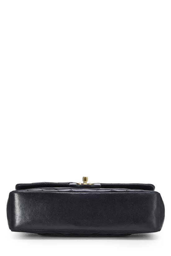 Chl,  Black Chevron Lambskin Classic Double Flap Medium, Black - Loose Stones