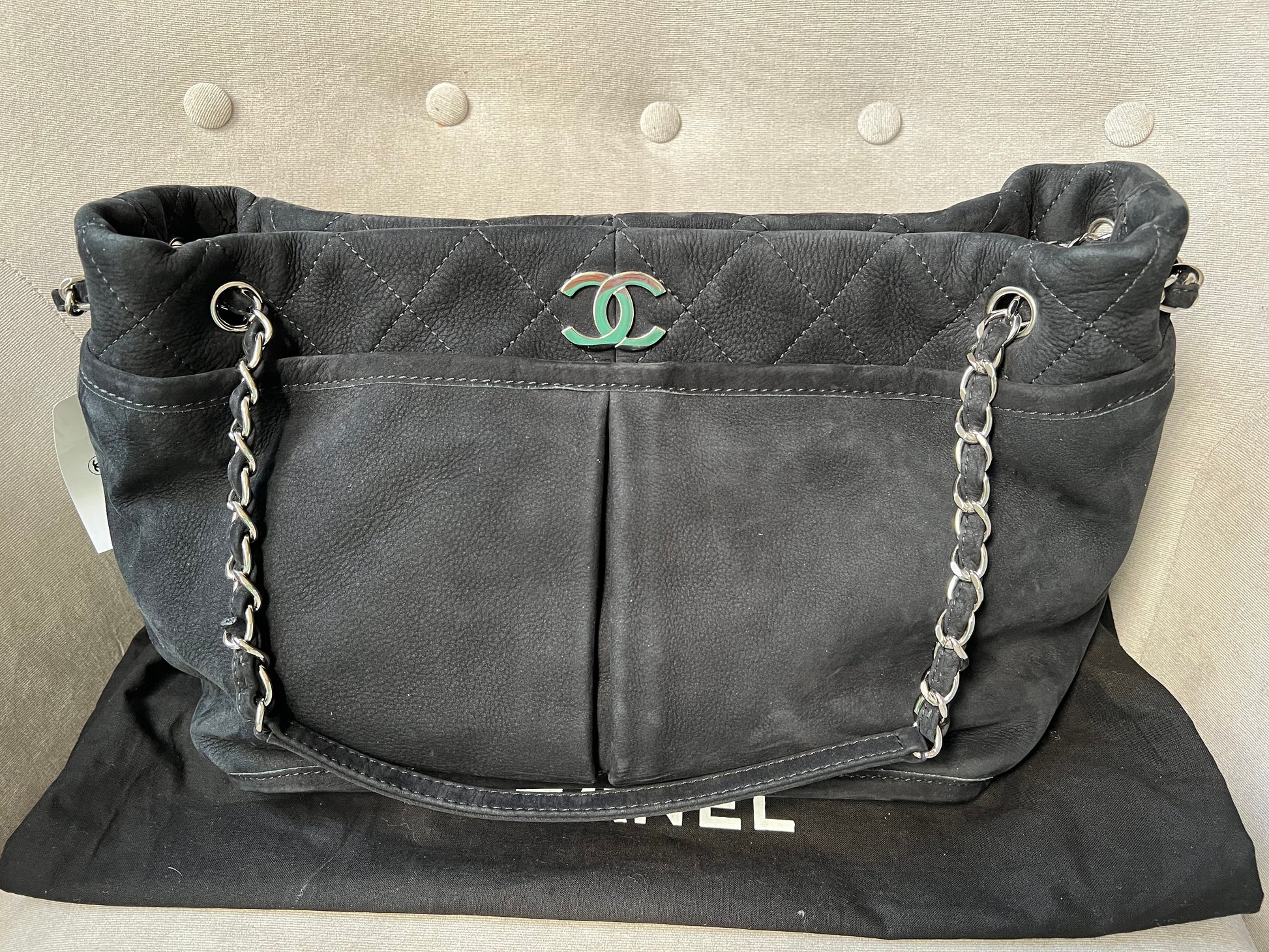 Chanel Natural Beauty Tote in Black Suede Nubuck Caviar with Silver Hardware - 4