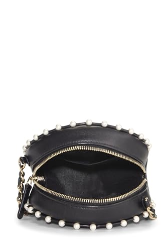 Chl,  Black Quilted Lambskin Round Classic Chain Clutch, Black - Loose Stones