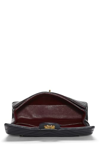 Chl,  Black Chevron Lambskin Classic Double Flap Medium, Black - Loose Stones