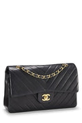 Chl,  Black Chevron Lambskin Classic Double Flap Medium, Black - Loose Stones - 5