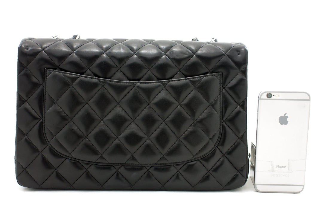 CHANEL Large Classic Handbag 11"Chain Shoulder Bag Flap Black Lamb h44 - Shoulder Bag