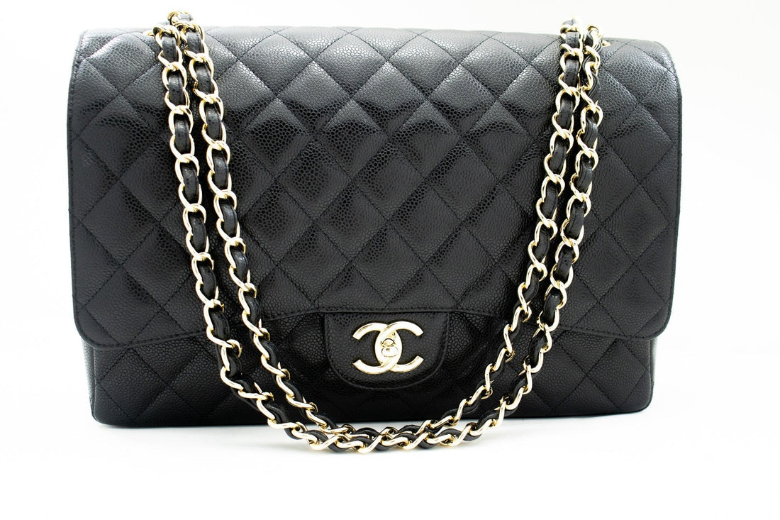 CHANEL Maxi Classic Handbag Grained Calfskin Double Flap Chain Shoulder Bag j17 - Shoulder Bag