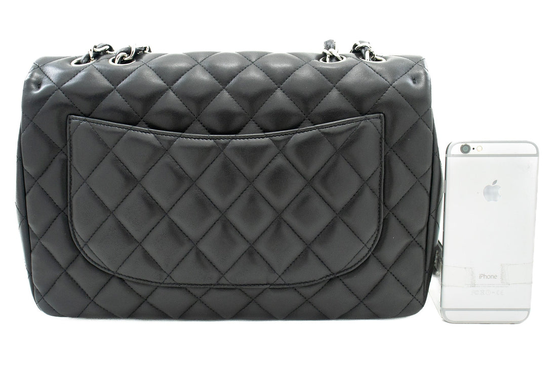 CHANEL Classic Large 11" Chain Shoulder Bag Flap Black Lambskin j42 - Shoulder Bag