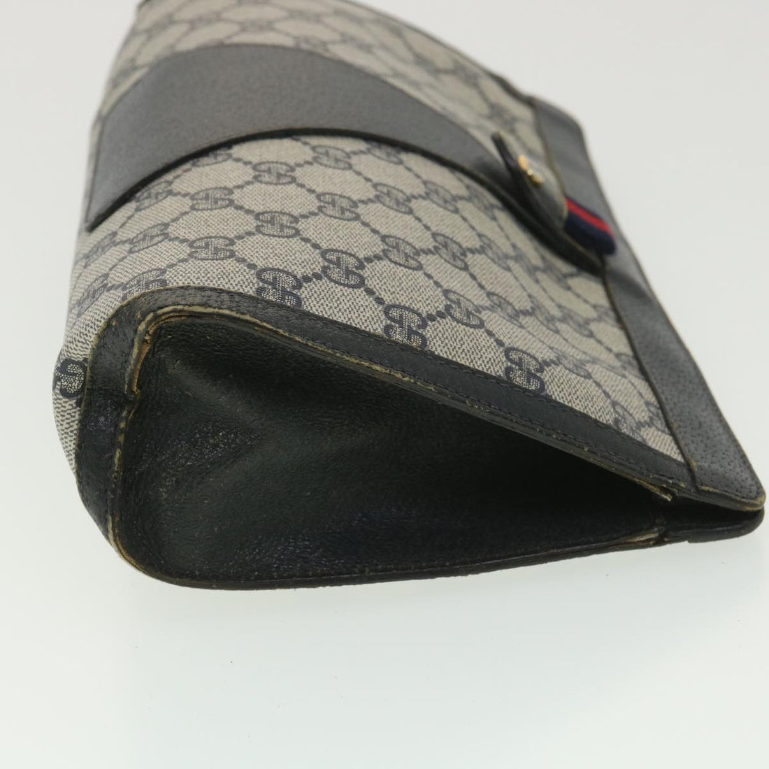 GUCCI Sherry Line GG Canvas Clutch Bag PVC Leather Navy Red 89  36432 - Gucci
