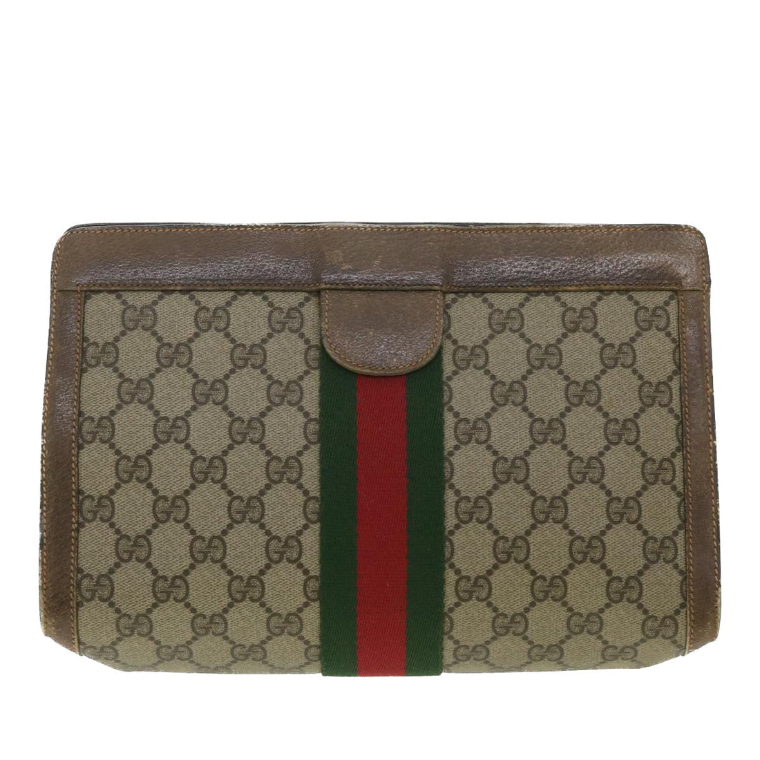 GUCCI Web Sherry Line GG Canvas Clutch Bag PVC Leather Beige Green 89  36433 - Gucci