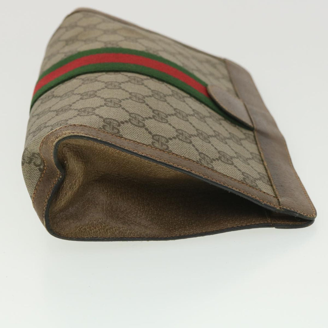 GUCCI Web Sherry Line GG Canvas Clutch Bag PVC Leather Beige Green 89  36433 - Gucci
