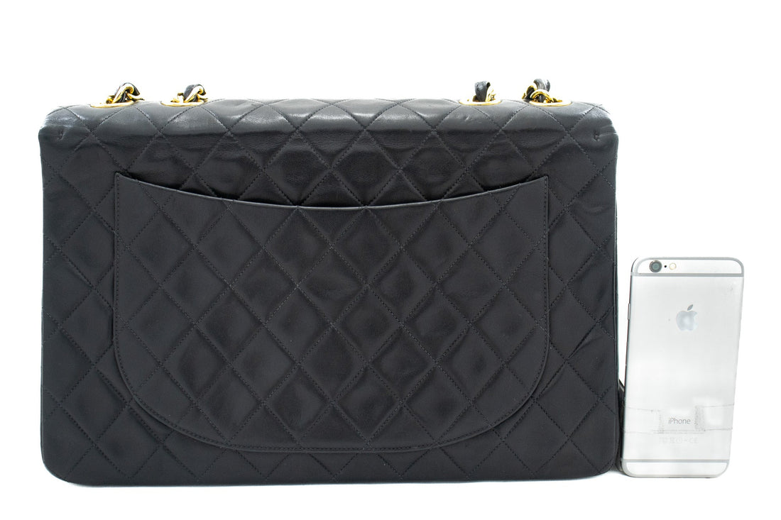 CHANEL Classic Large 13" Flap Chain Shoulder Bag Black Lambskin j71 - Shoulder Bag