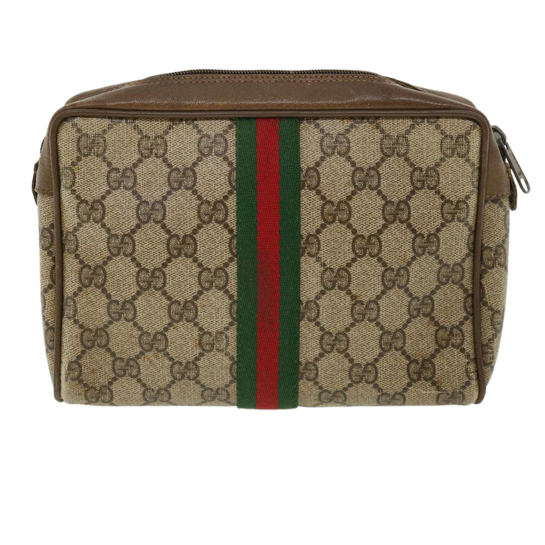 GUCCI Web Sherry Line GG Canvas Clutch Bag PVC Leather Beige Green  37094 - Gucci