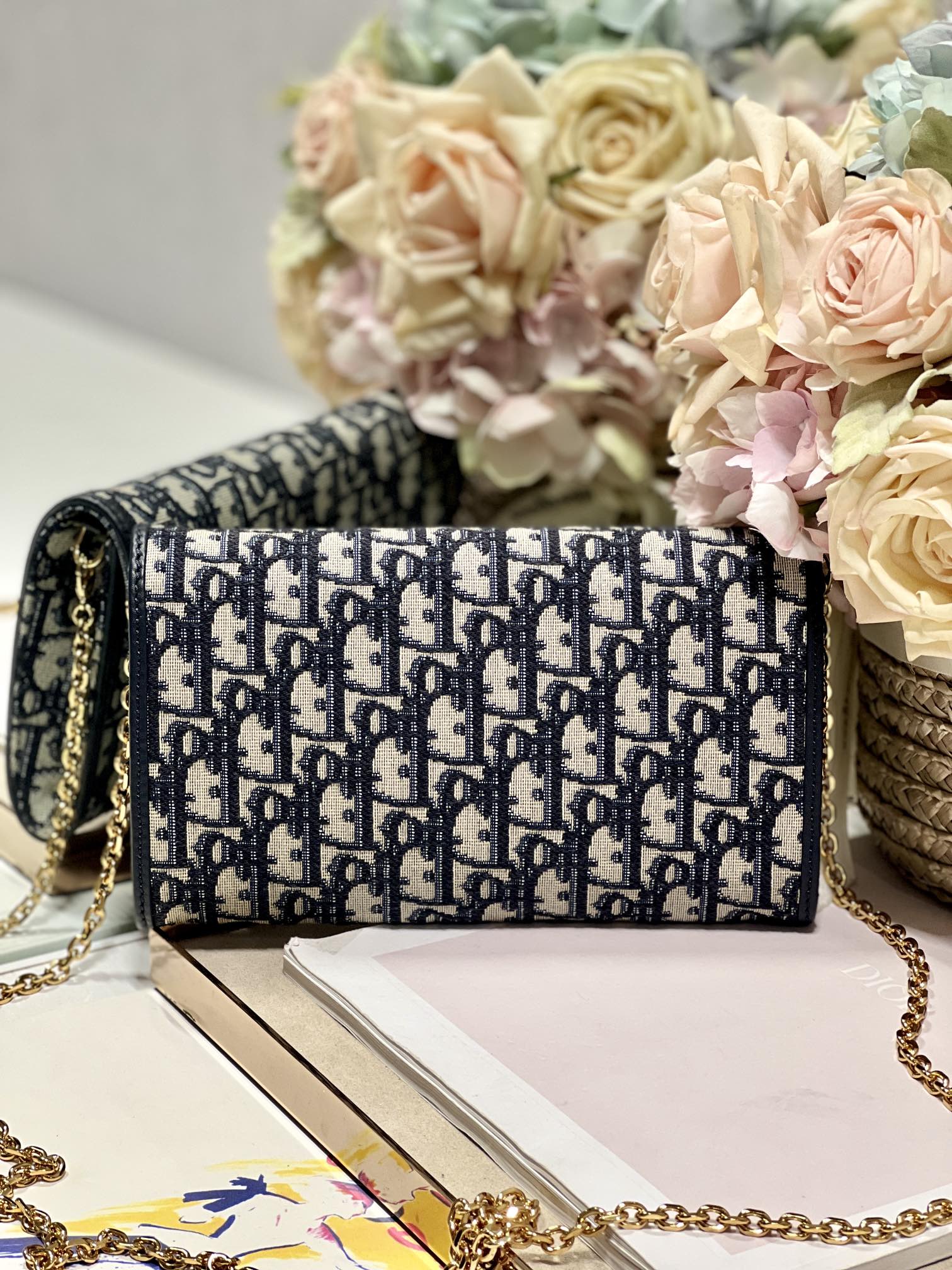 Dior Bobby Wallet on Chain East West Blue Oblique Jacquard - 21.5¡Á12¡Á4cm