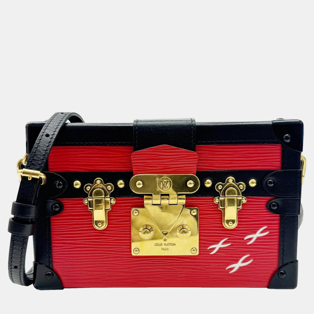 LOUIS VUITTON Red/Black Epi Petite Malle Trunk Clutch - Handbag & Wallet Accessories