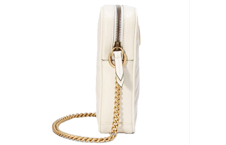 (WMNS) Gucci GG Marmont Gold Logo Leather Chain Shoulder Messenger Bag Mini White Classic 598597-DTDCT-9022 - Shoulder Bags - 3
