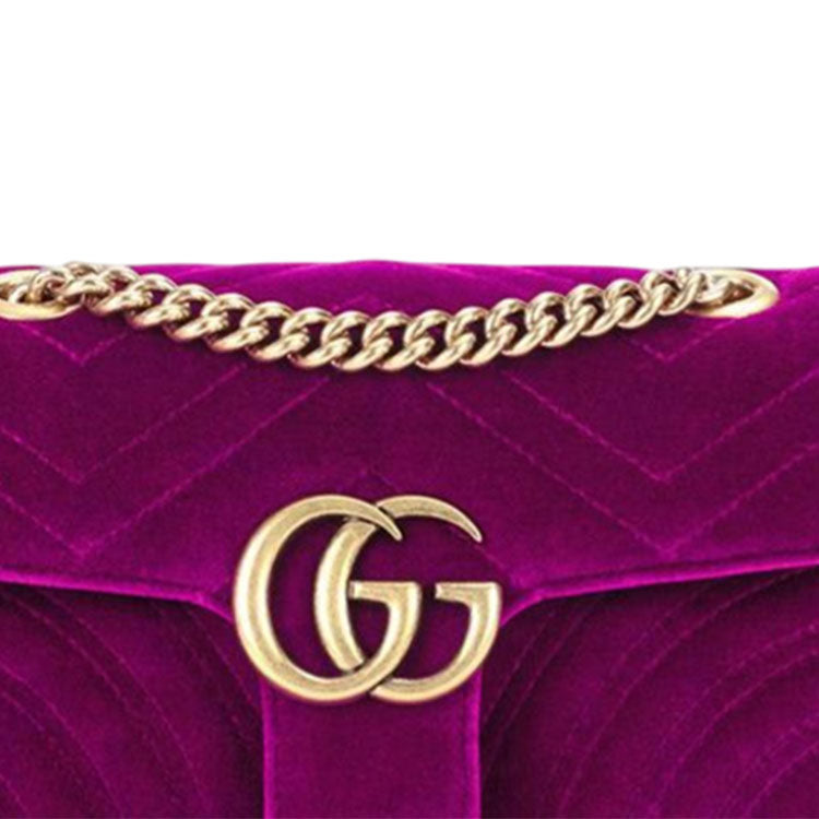 (WMNS) GUCCI GG Marmont Gold Logo Velvet Chain Shoulder Messenger Bag Small Purple Red Classic 443497-K4D2T-5671 - Shoulder Bags - 3